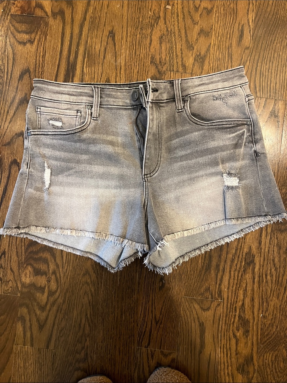 Kut from the Kloth Grey Frayed Hem Distressed Denim Shorts